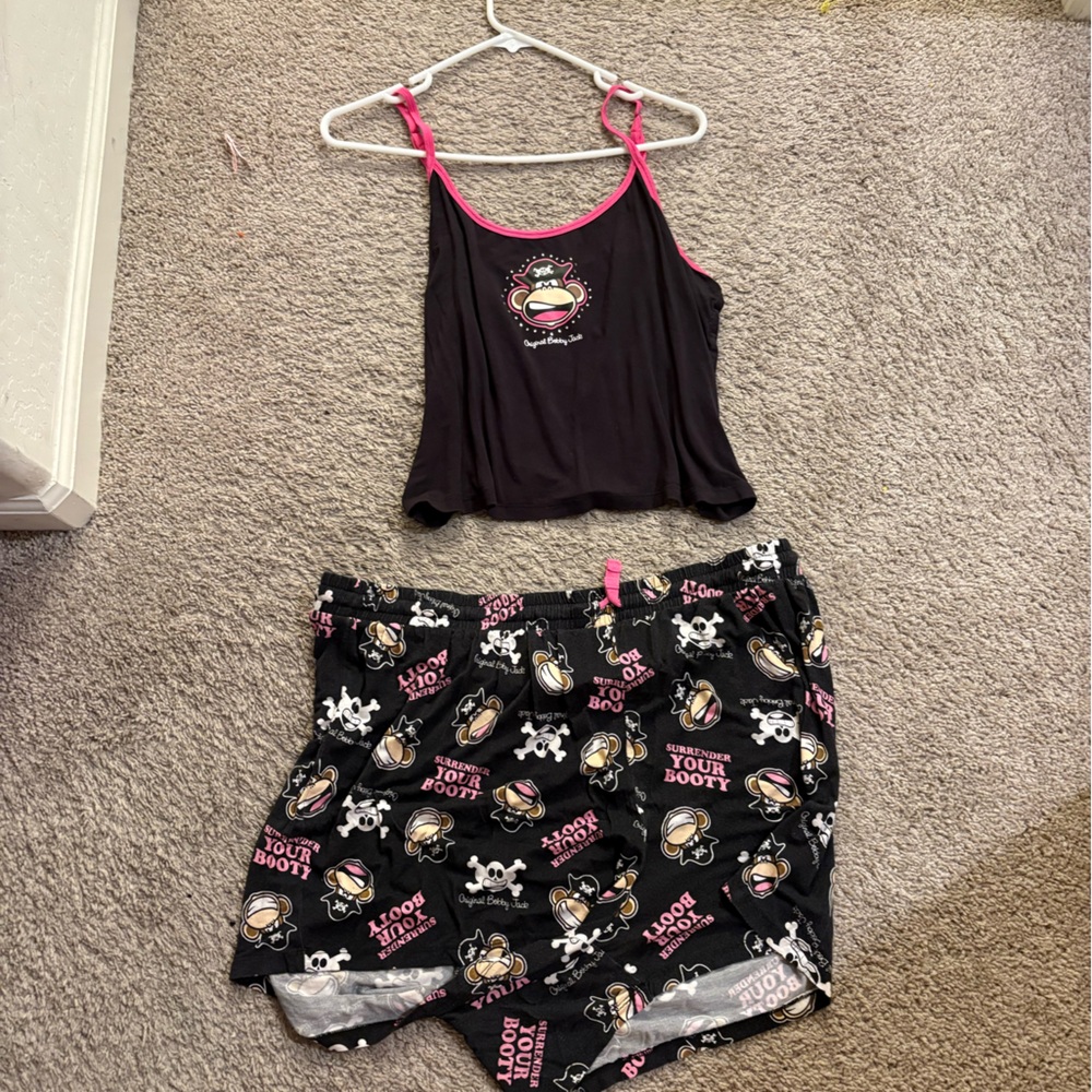 Black and Pink Monkey Print Pajama Set
